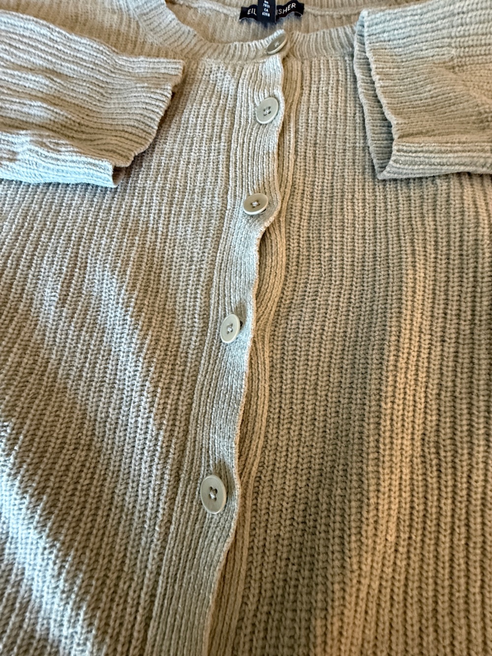 Eileen Fisher Cream Button-Front Ribbed Knit Cardigan